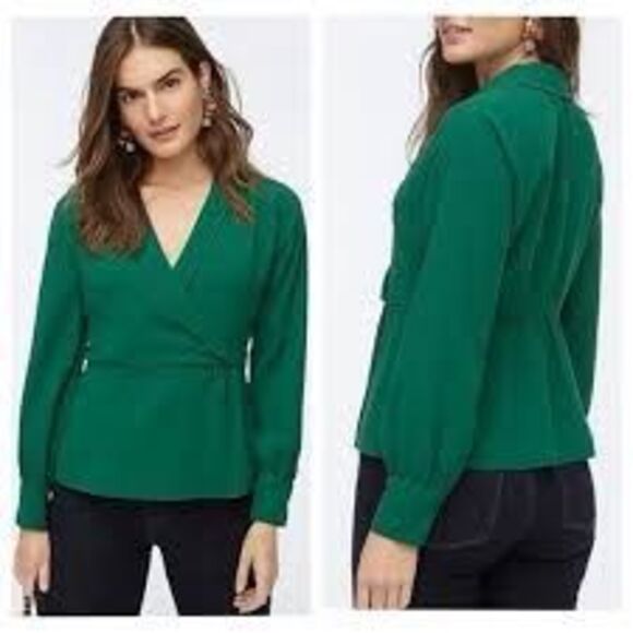 J.Crew Drapey Fauxwrap Green Blouse - Picture 1 of 5